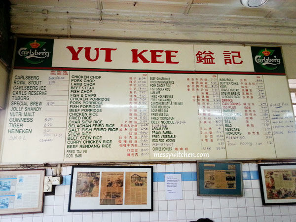 Menu Board @ Yut Kee Restaurant, Kuala Lumpur